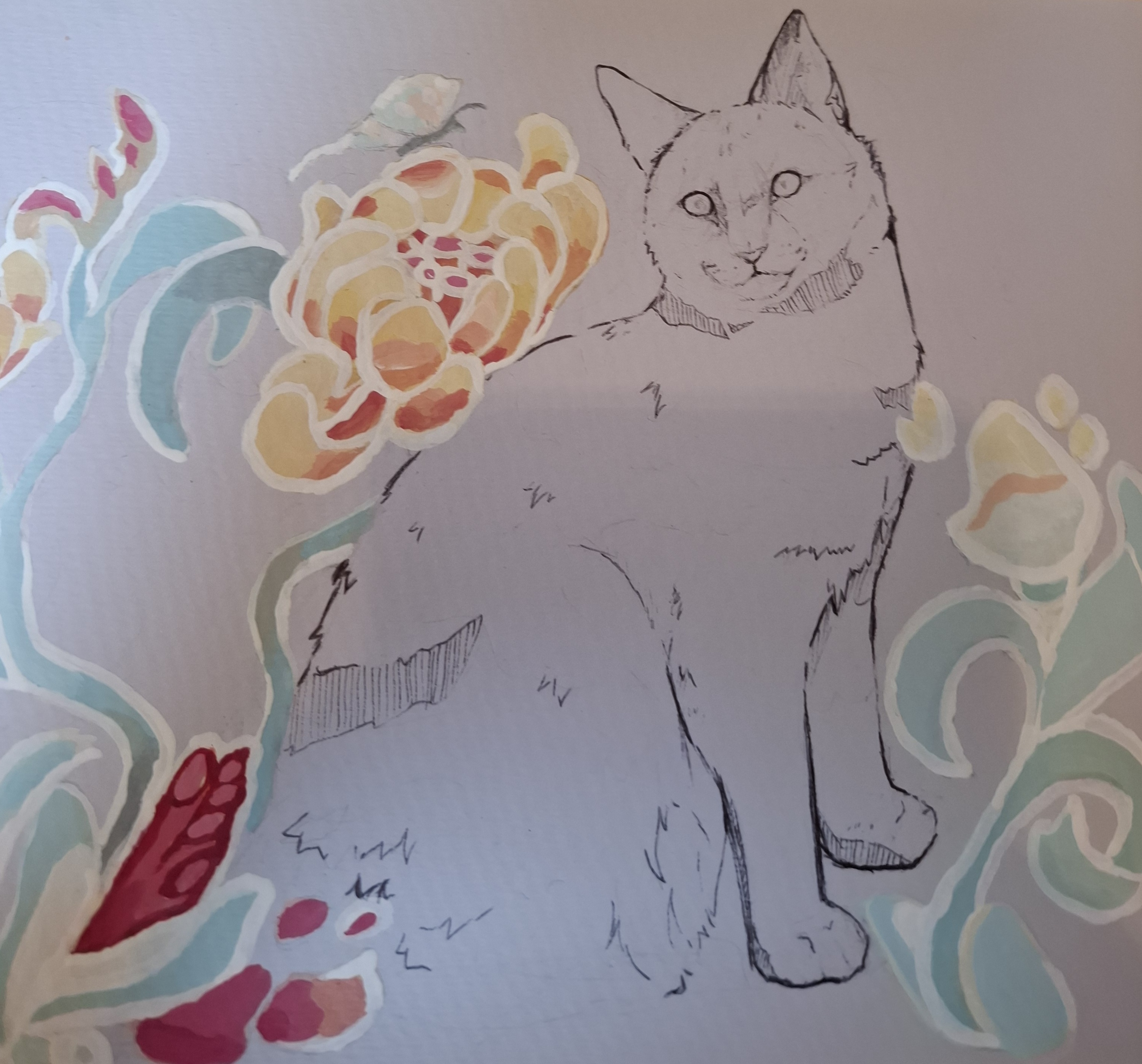 Cat art with stylised acrylic background